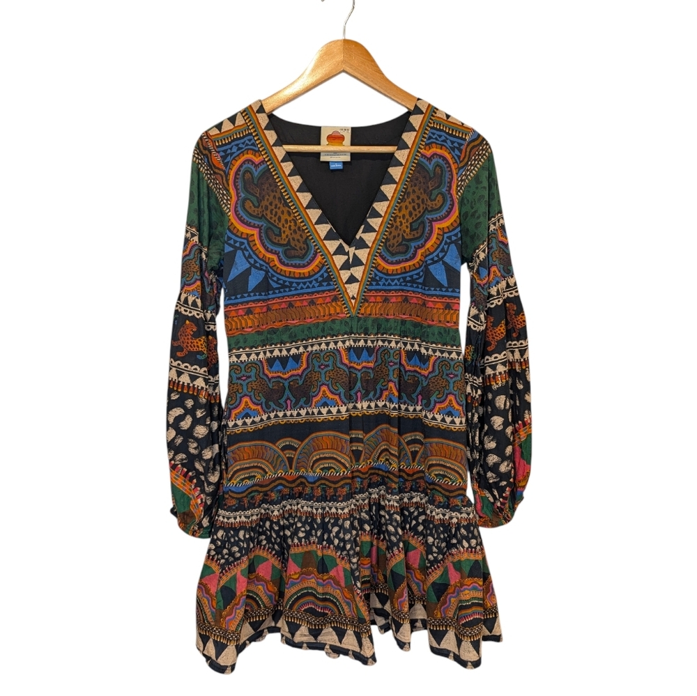 Farm Rio For Anthropologie V-Neck Long Sleeve Mini Dress Size Small